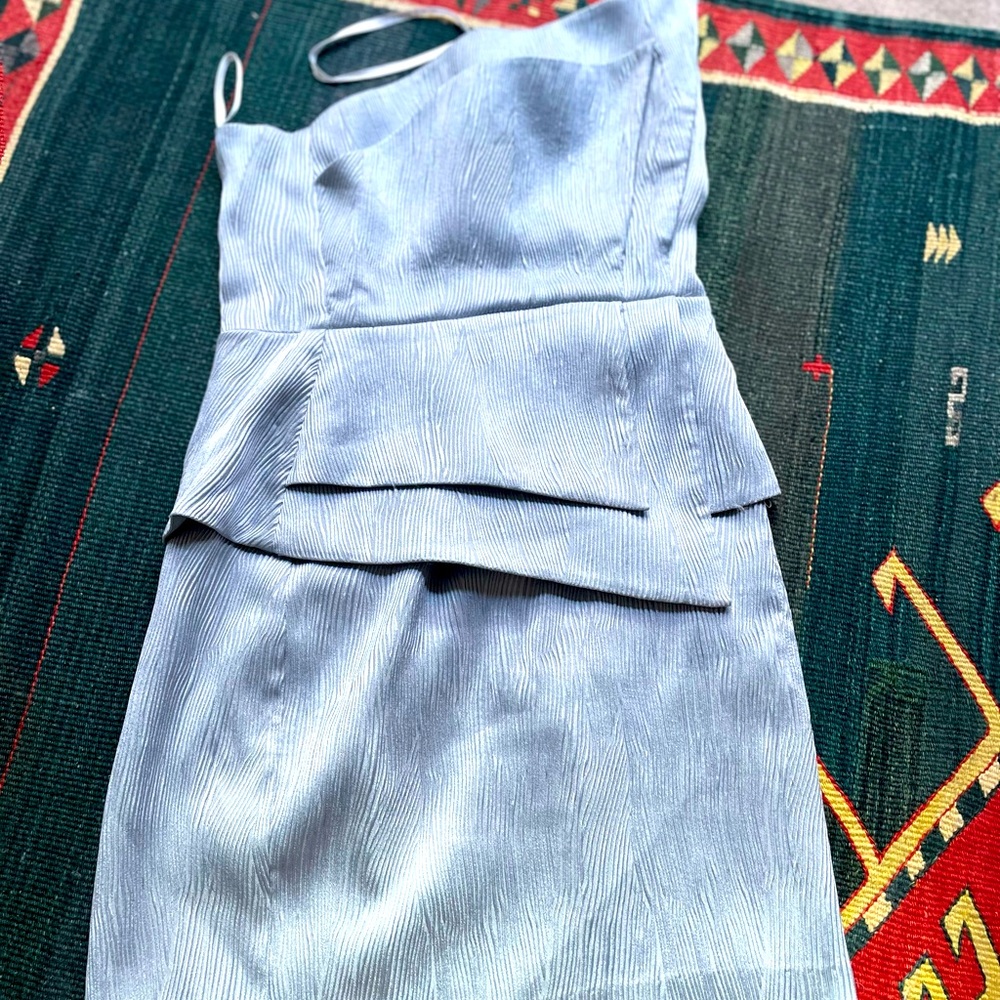 Black halo strapless icy blue dress